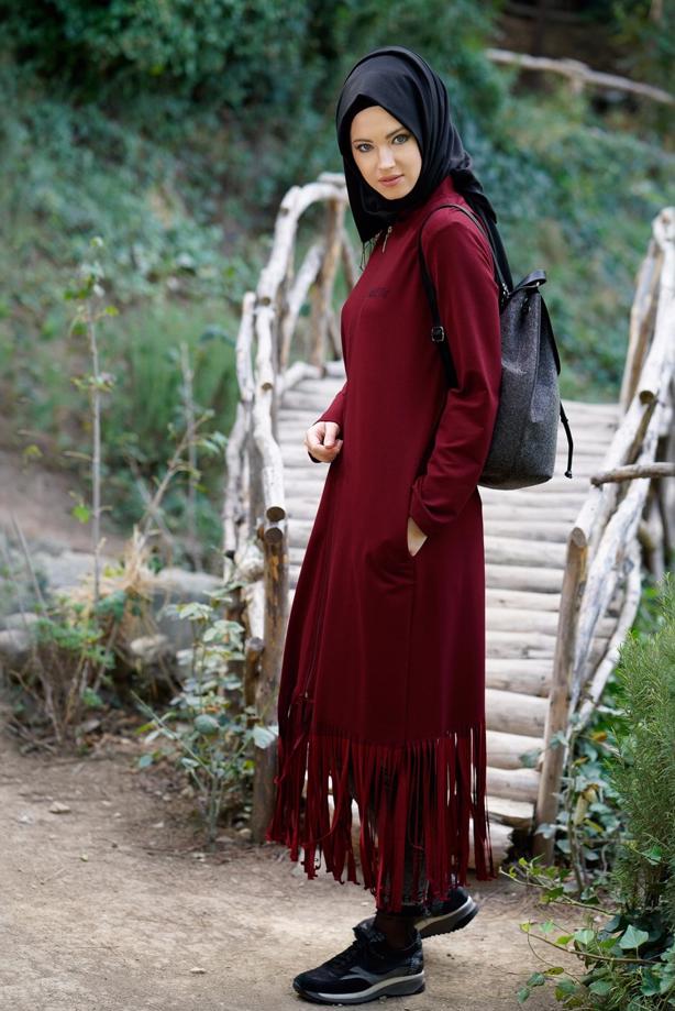 Vêtements hijab ROUGE BORDEAUX TUNIQUE ZIPPÉE 75015  - TRENDTESETTÜR