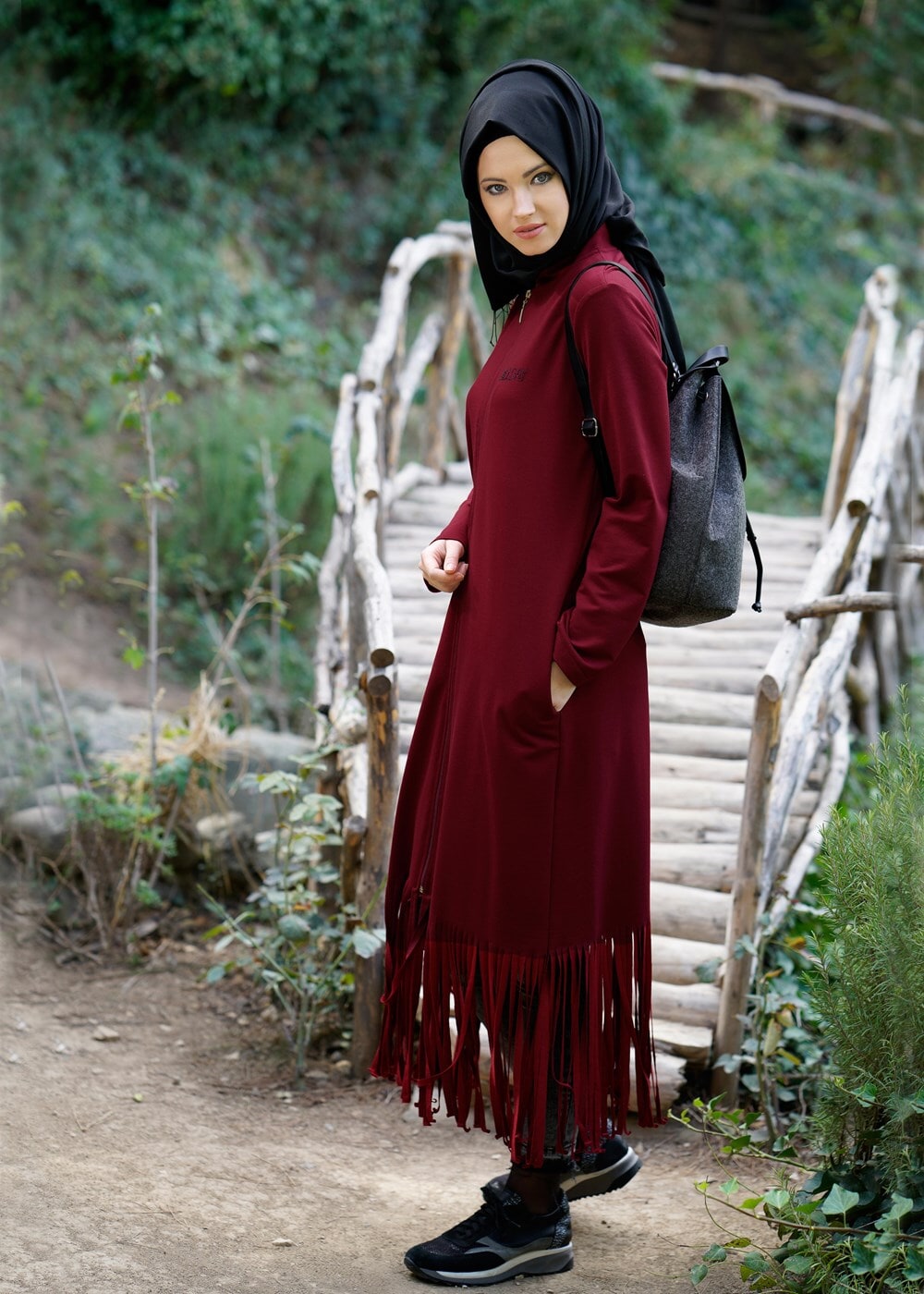 Vêtements hijab ROUGE BORDEAUX TUNIQUE ZIPPÉE 75015 