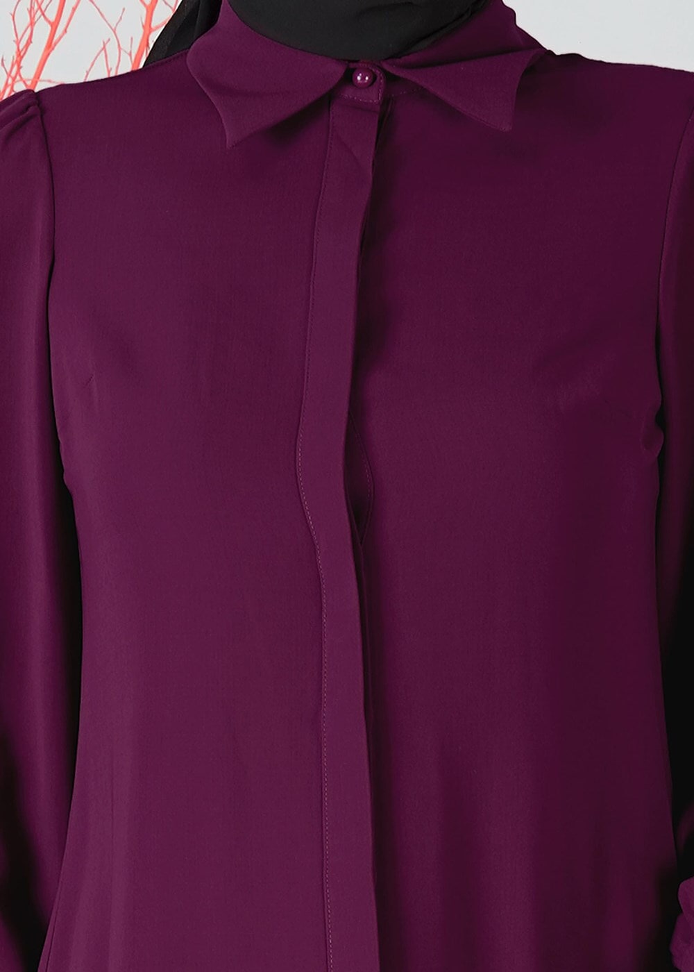 Hijab clothing PURPLE TUNIC WITH LACED HEM 3091 
