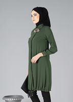 Tesettür giyim HAKİ ETEK UCU BÜZGÜLÜ TUNİK 3187 