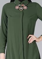 Tesettür giyim HAKİ ETEK UCU BÜZGÜLÜ TUNİK 3187 