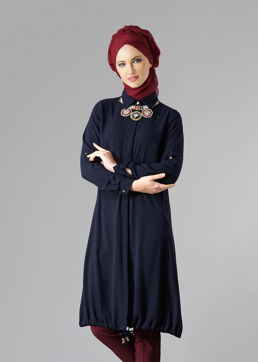 Tesettür giyim LACİVERT ETEK UCU BÜZGÜLÜ TUNİK 3187 