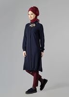 Tesettür giyim LACİVERT ETEK UCU BÜZGÜLÜ TUNİK 3187 