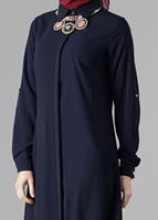 Tesettür giyim LACİVERT ETEK UCU BÜZGÜLÜ TUNİK 3187 