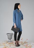 Tesettür giyim LACİVERT ETEK UCU BÜZGÜLÜ TUNİK 3187 