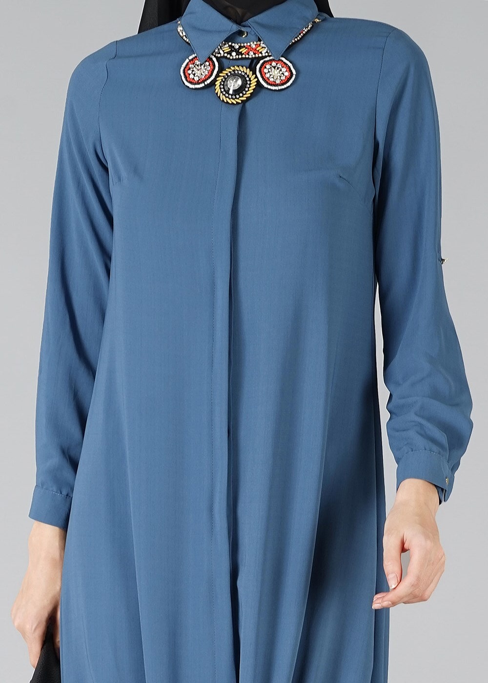 Tesettür giyim LACİVERT ETEK UCU BÜZGÜLÜ TUNİK 3187 