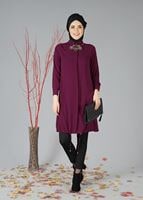Tesettür giyim MOR ETEK UCU BÜZGÜLÜ TUNİK 3187 