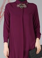 Tesettür giyim MOR ETEK UCU BÜZGÜLÜ TUNİK 3187 