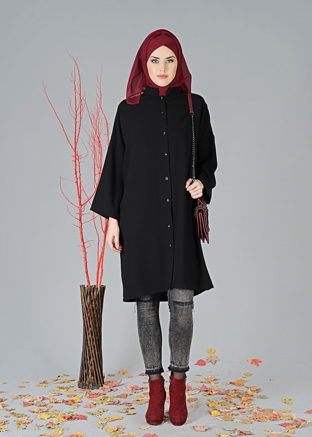 Vêtements hijab NOIR TUNIQUE À BOUTONNÉE 5011