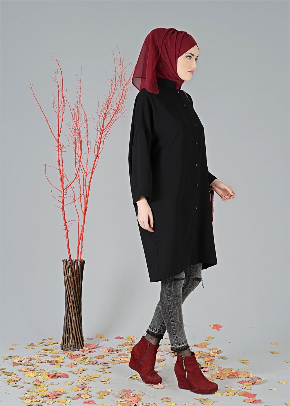 Tesettür giyim SİYAH KOLLARI GENİŞ KESİM TUNİK 5011 