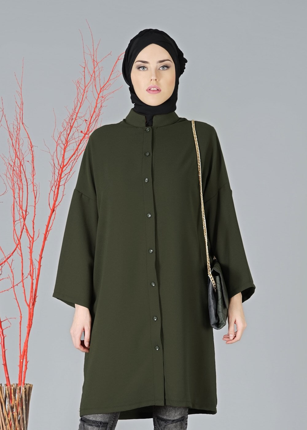 Vêtements hijab KAKI TUNIQUE À BOUTONNÉE 5011