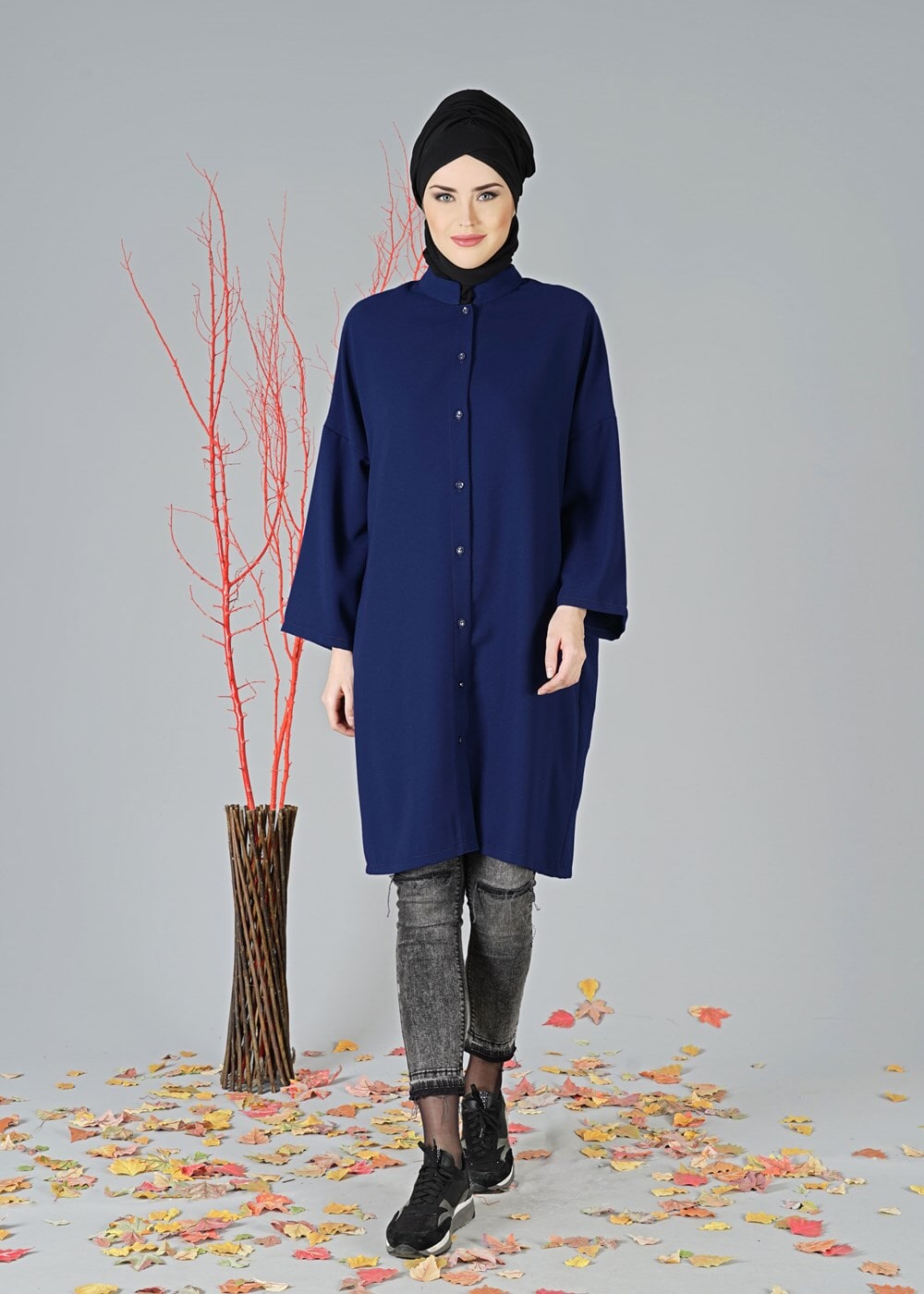 Vêtements hijab BLEU MARINE TUNIQUE À BOUTONNÉE 5011