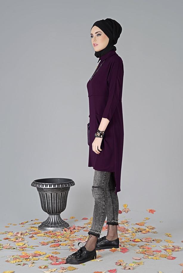 Tesettür giyim  ASİMETRİK KESİM TUNİK 7441  - TRENDTESETTÜR