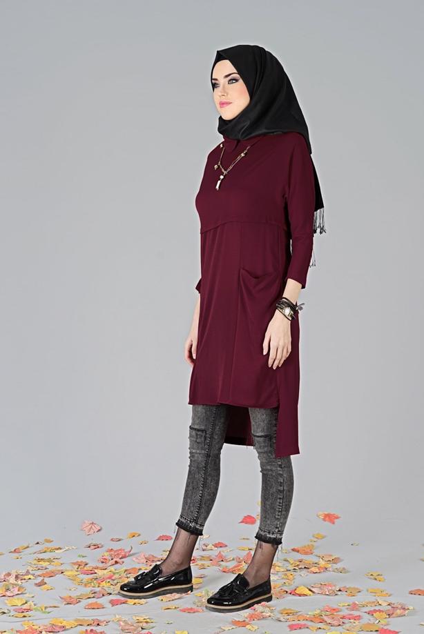 Tesettür giyim  ASİMETRİK KESİM TUNİK 7441  - TRENDTESETTÜR