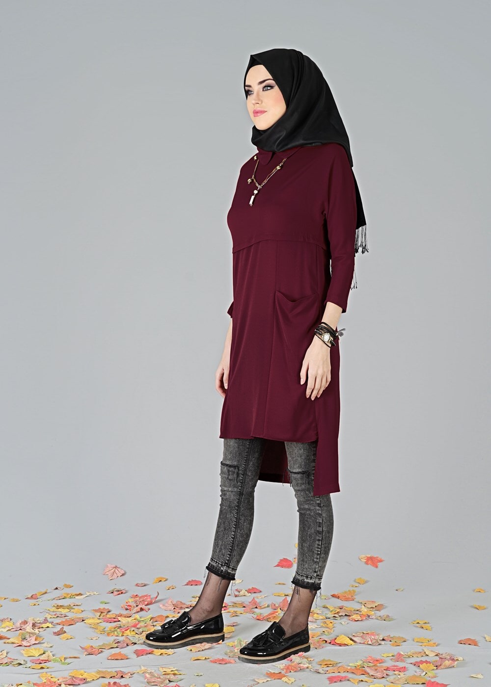 Hijab clothing CLARET RED ASYMMETRIC CUT TUNIC 7441