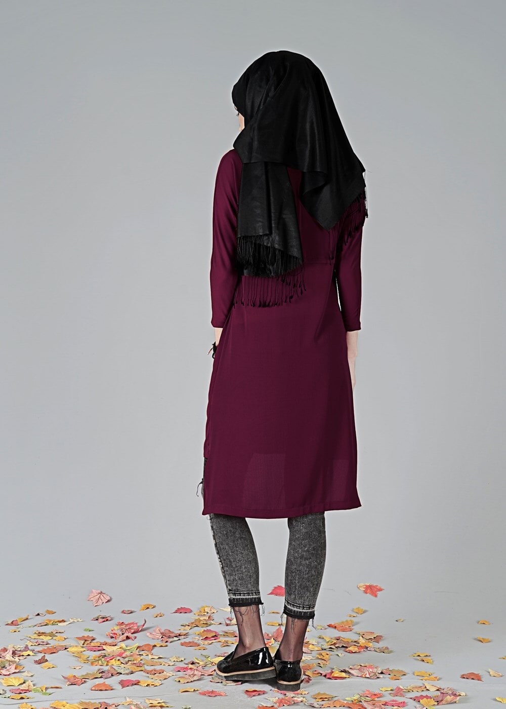 Hijab clothing CLARET RED ASYMMETRIC CUT TUNIC 7441