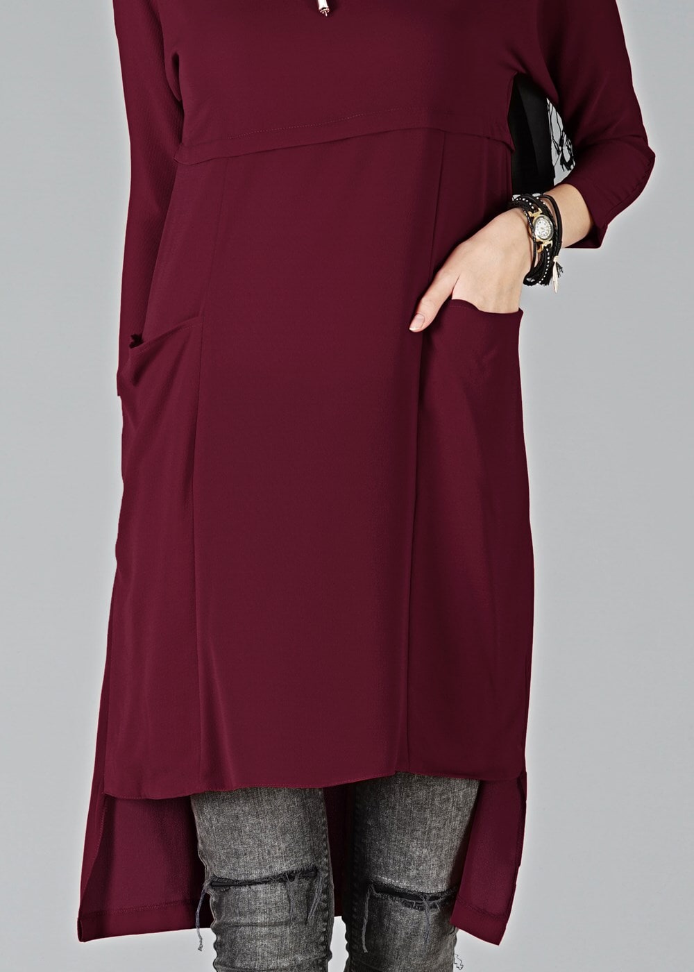 Hijab clothing CLARET RED ASYMMETRIC CUT TUNIC 7441