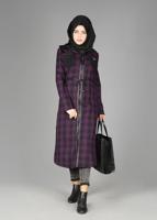 Tesettür giyim MOR EKOSE TRENÇKOT 1898 