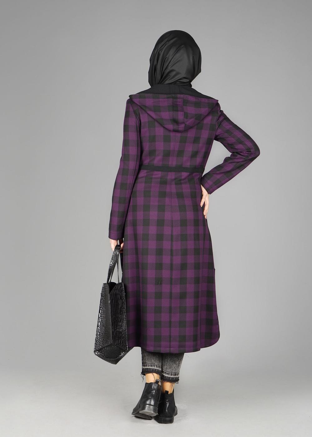 Tesettür giyim MOR EKOSE TRENÇKOT 1898 