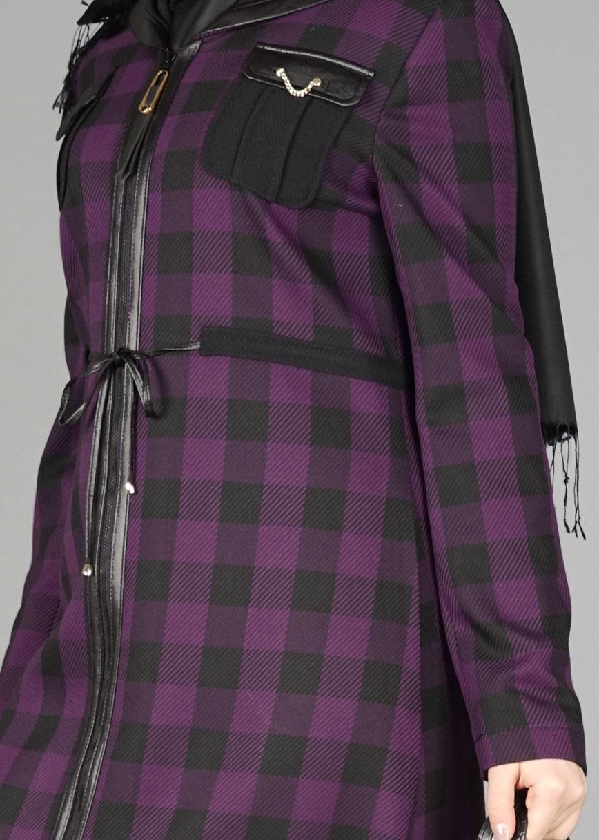 Tesettür giyim MOR EKOSE TRENÇKOT 1898 