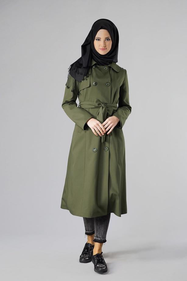 Vêtements hijab  DOUBLE-BREASTED BELTED CLASSIC TRENCH-COAT 1008 - TRENDTESETTÜR