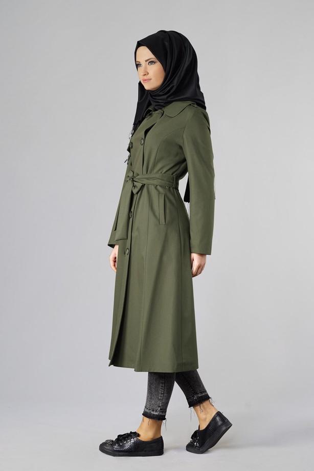 Vêtements hijab  DOUBLE-BREASTED BELTED CLASSIC TRENCH-COAT 1008 - TRENDTESETTÜR