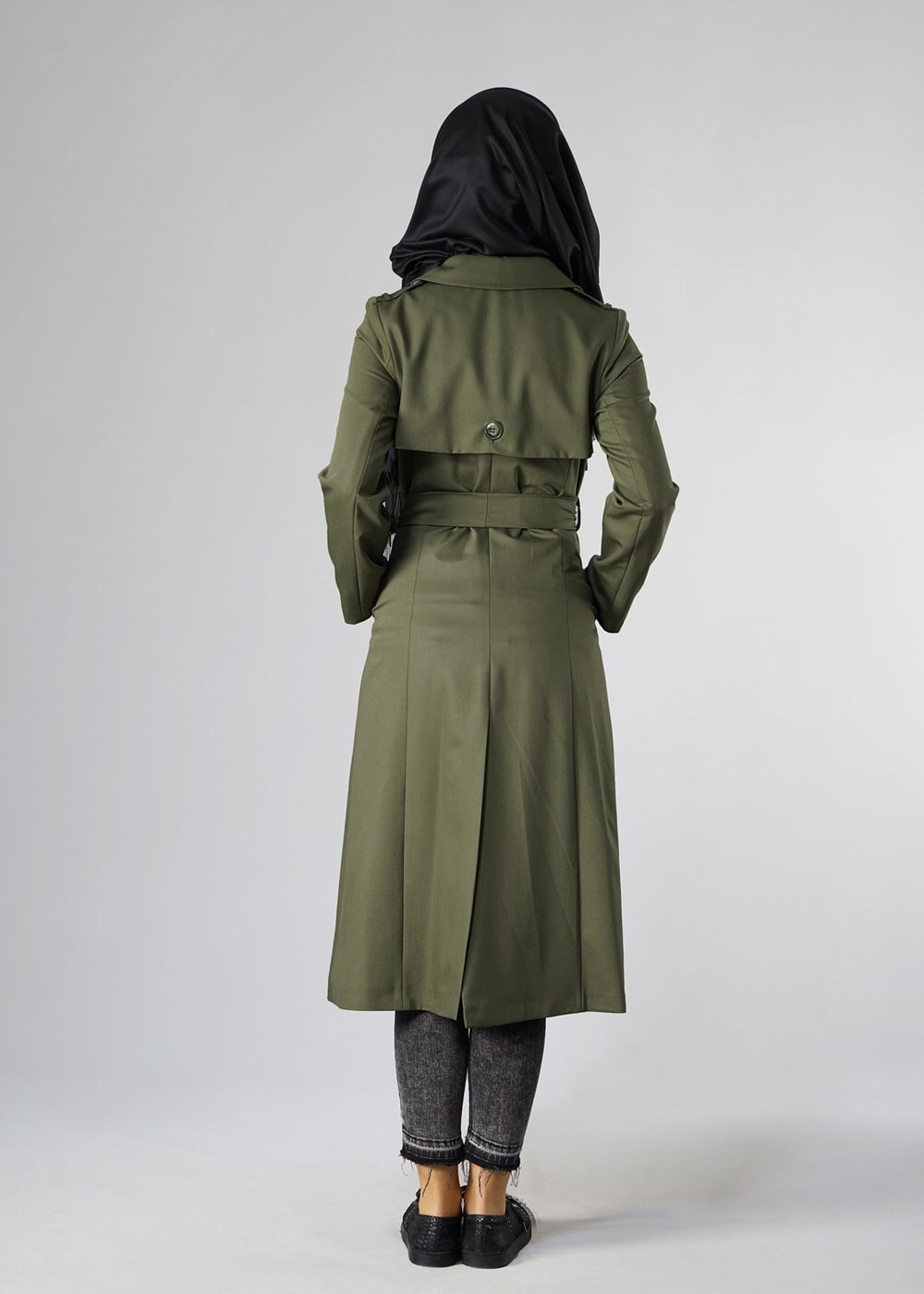 Vêtements hijab KAKI TRENCH-COAT CLASSIQUE AVEC CEINTURE 1008