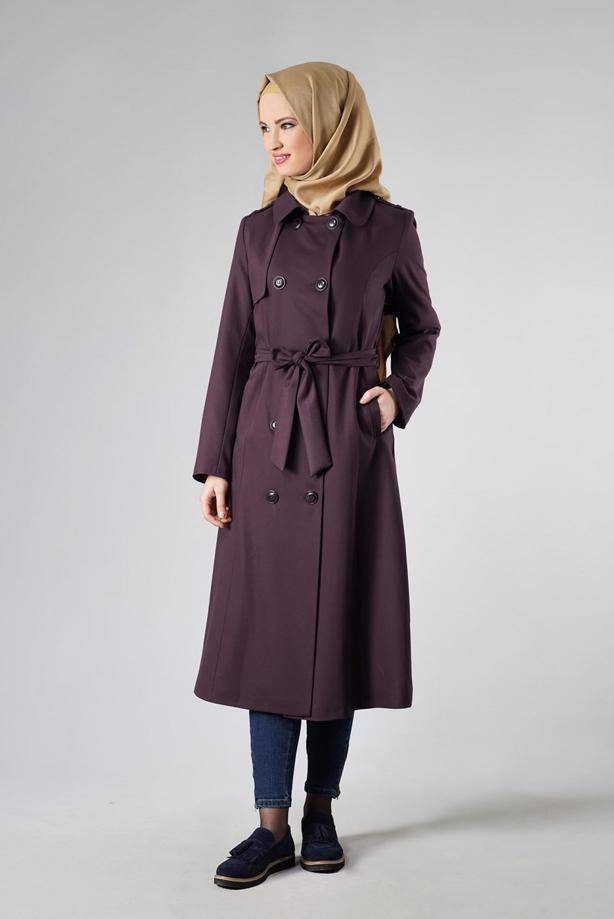 Vêtements hijab  DOUBLE-BREASTED BELTED CLASSIC TRENCH-COAT 1008 - TRENDTESETTÜR