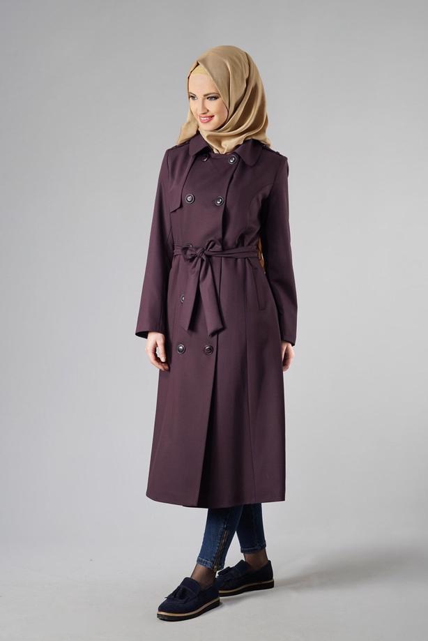Vêtements hijab  DOUBLE-BREASTED BELTED CLASSIC TRENCH-COAT 1008 - TRENDTESETTÜR