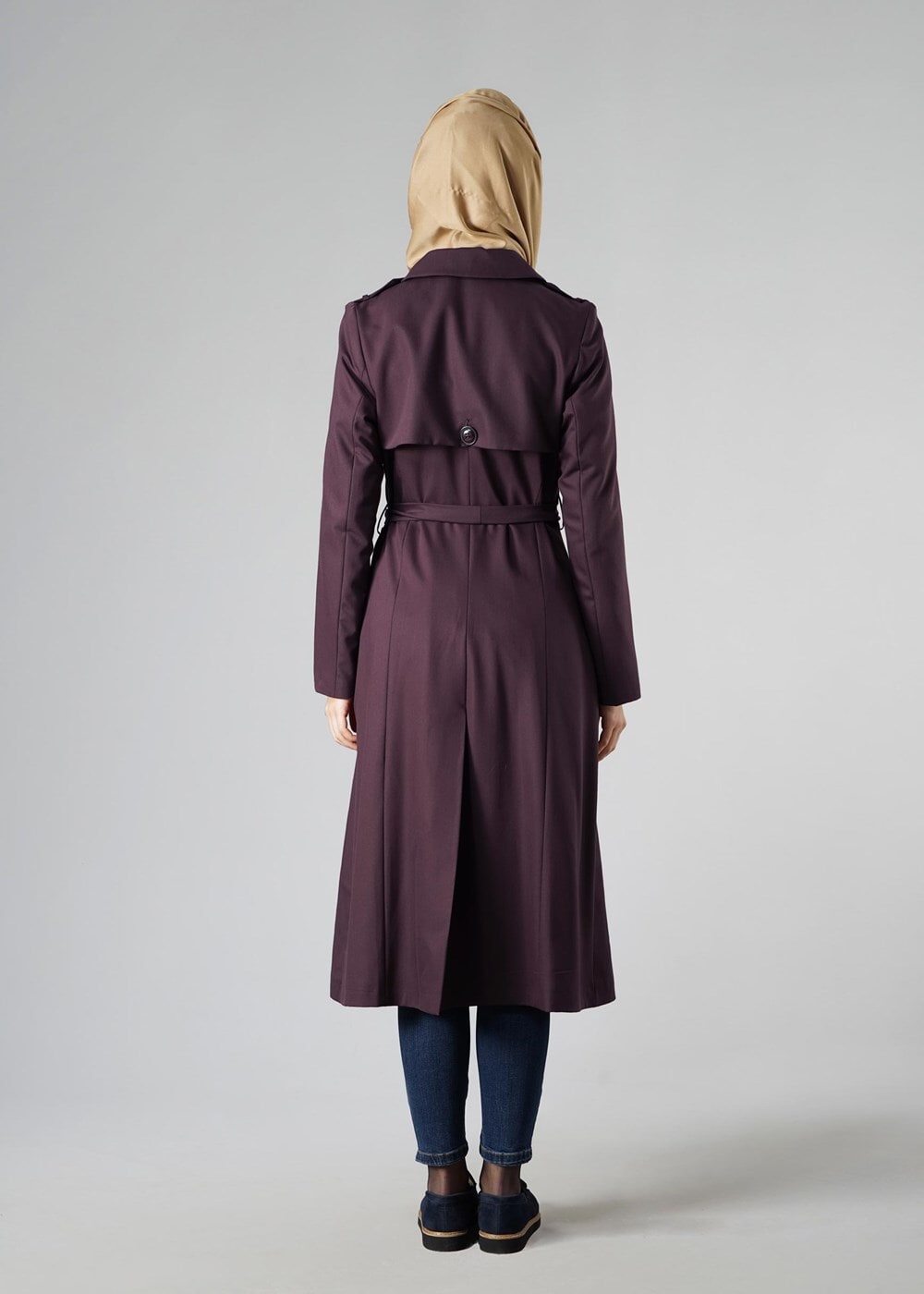 Vêtements hijab PRUNE TRENCH-COAT CLASSIQUE AVEC CEINTURE 1008
