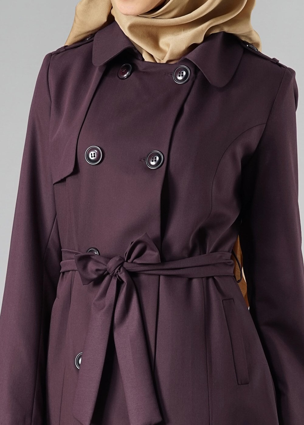 Vêtements hijab PRUNE TRENCH-COAT CLASSIQUE AVEC CEINTURE 1008