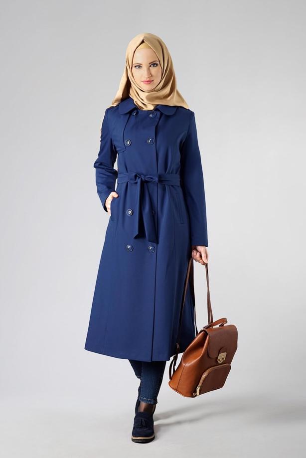 Vêtements hijab  DOUBLE-BREASTED BELTED CLASSIC TRENCH-COAT 1008 - TRENDTESETTÜR