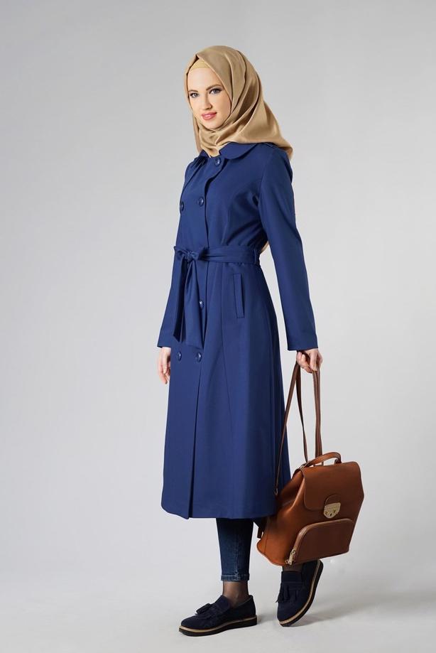 Vêtements hijab  DOUBLE-BREASTED BELTED CLASSIC TRENCH-COAT 1008 - TRENDTESETTÜR