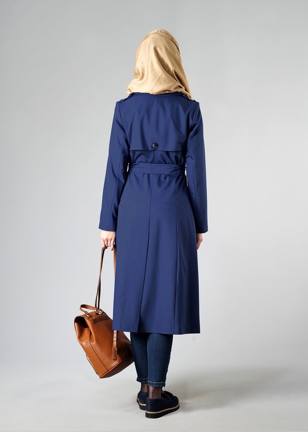 Hijab clothing NAVY BLUE DOUBLE-BREASTED BELTED CLASSIC TRENCH-COAT 1008
