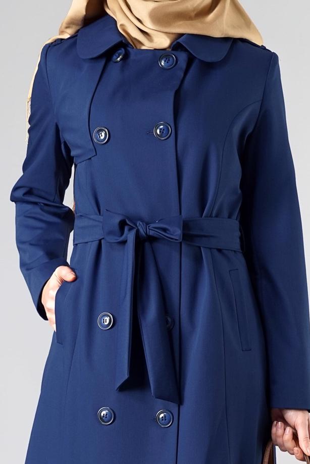Vêtements hijab  DOUBLE-BREASTED BELTED CLASSIC TRENCH-COAT 1008 - TRENDTESETTÜR