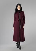Tesettür giyim BORDO FERMUARLI KAPÜŞONLU TRENÇKOT 1344