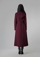 Tesettür giyim BORDO FERMUARLI KAPÜŞONLU TRENÇKOT 1344