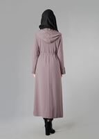 Tesettür giyim PUDRA FERMUARLI BELDEN LASTİKLİ KAPÜŞONLU TRENÇKOT 1345	