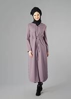 Tesettür giyim PUDRA KAPÜŞONLU BELDEN BAĞLAMALI TRENÇKOT 1373 