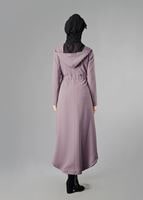 Tesettür giyim PUDRA KAPÜŞONLU BELDEN BAĞLAMALI TRENÇKOT 1373 