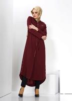 Tesettür giyim BORDO KAPÜŞONLU BELDEN BAĞLAMALI TRENÇKOT 1373 