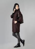 Tesettür giyim BORDO TRUVAKAR KOL DÜĞMELİ BOL KESİM TRENÇKOT 1383