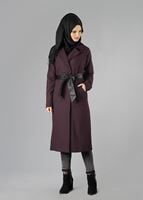 Vêtements hijab ROUGE BORDEAUX TRENCH-COAT À COL À REVERS CRANTÉ AVEC CEINTURE 1402