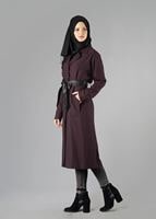 Vêtements hijab ROUGE BORDEAUX TRENCH-COAT À COL À REVERS CRANTÉ AVEC CEINTURE 1402