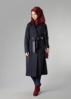 Tesettür giyim LACİVERT ÇENTİKLİ YAKA KUŞAKLI TRENÇKOT 1402