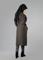 Tesettür giyim VİZON ÇENTİKLİ YAKA KUŞAKLI TRENÇKOT 1402