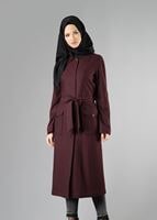 Tesettür giyim BORDO KUŞAKLI CEPLİ TRENÇKOT 1414