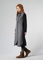 Tesettür giyim SİYAH BİSİKLET YAKA PÖTİKARE TRENÇKOT 1592