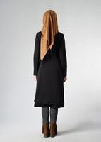 Tesettür giyim SİYAH BİSİKLET YAKA PÖTİKARE TRENÇKOT 1592