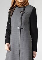 Tesettür giyim SİYAH BİSİKLET YAKA PÖTİKARE TRENÇKOT 1592